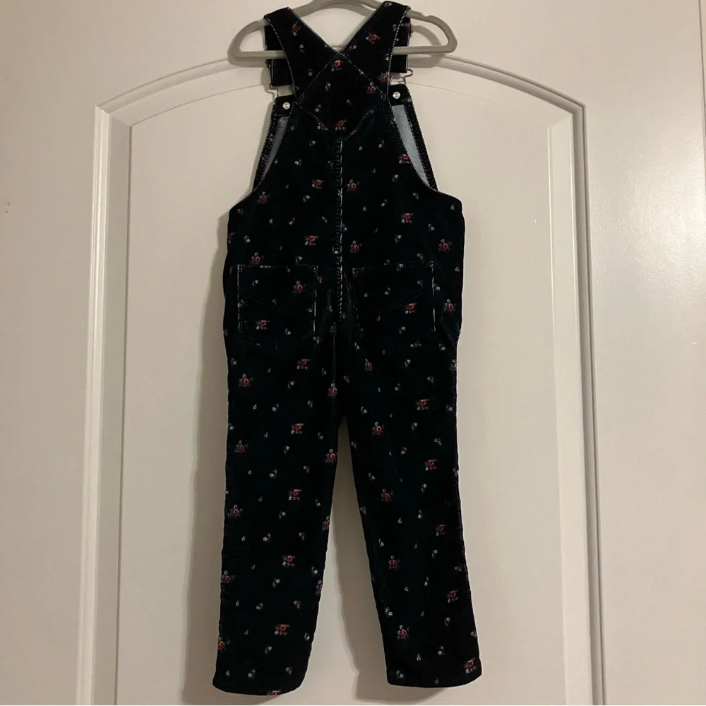 Baby Gap Navy‎ Blue Corduroy Overalls Pink floral All Over Print Girls Sz 4T